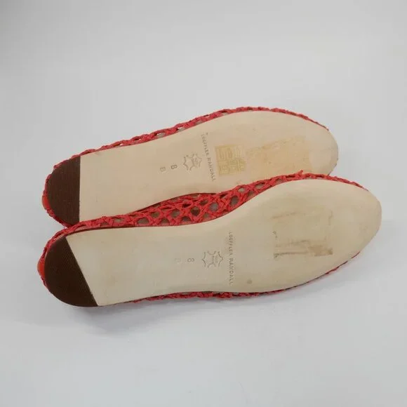 Loeffler Randall Leonie Mary Jane Ballet Flats Size 8 Red Raffia Mesh Bow NEW - Picture 15 of 16